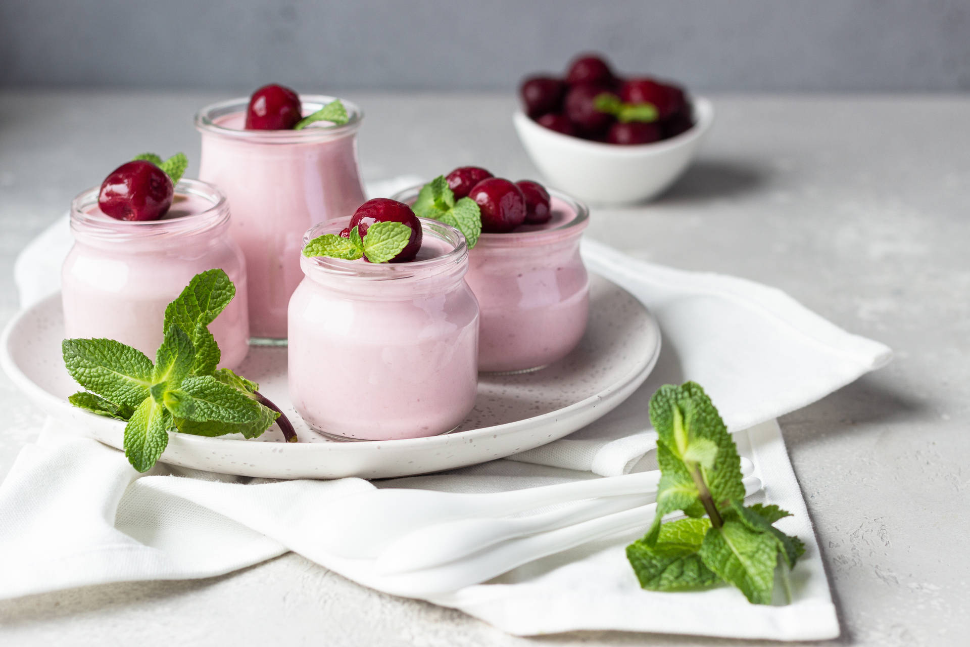 Yogurt With Cherries Background