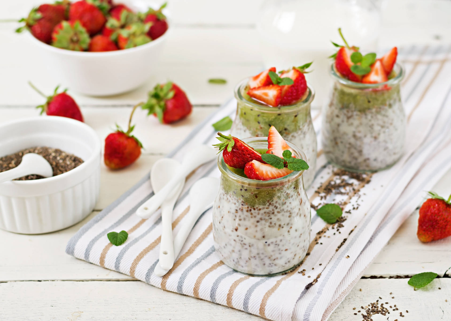 Yogurt With Strawberries Background