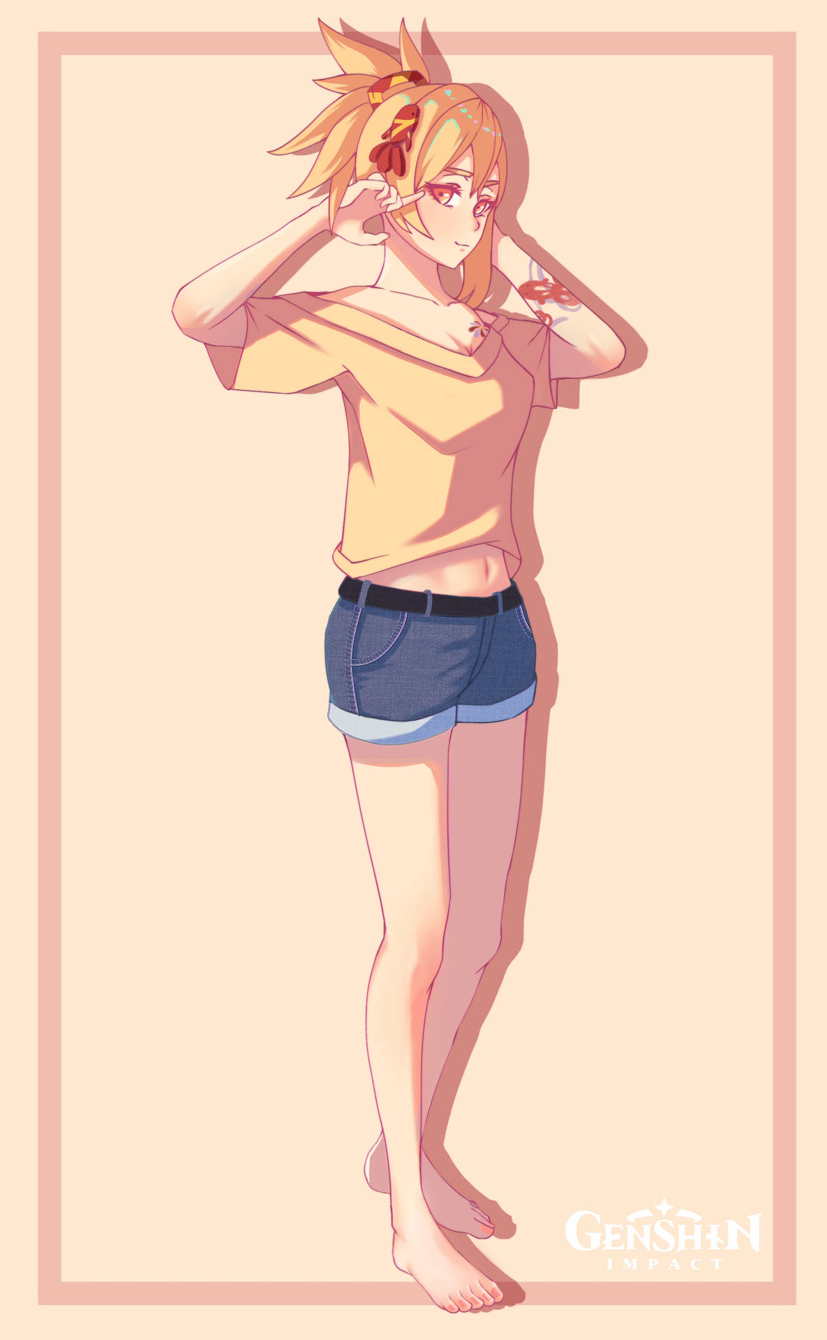 Yoimiya In Casual Clothes Background