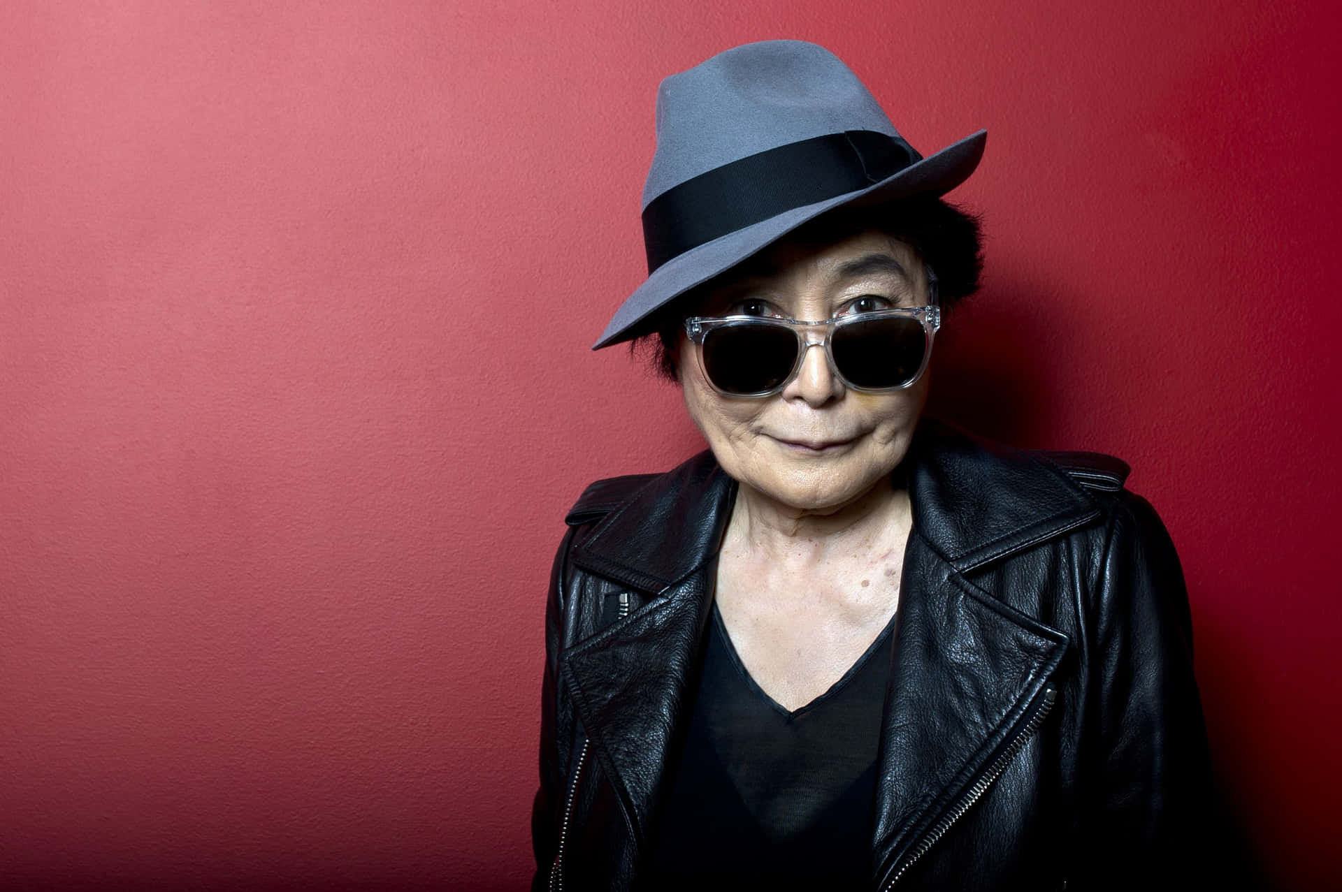 Yoko Ono Hat Red Background Background