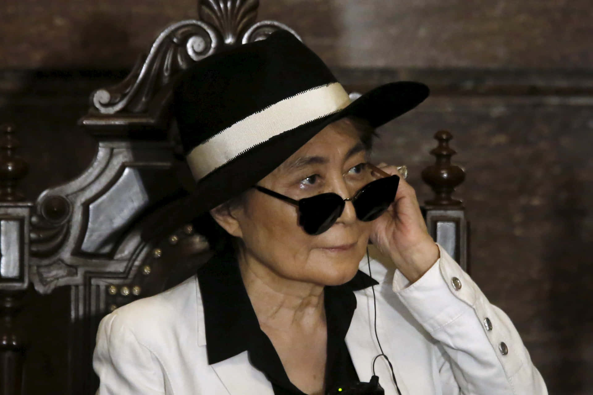 Yoko Ono Hat White Clothing Background