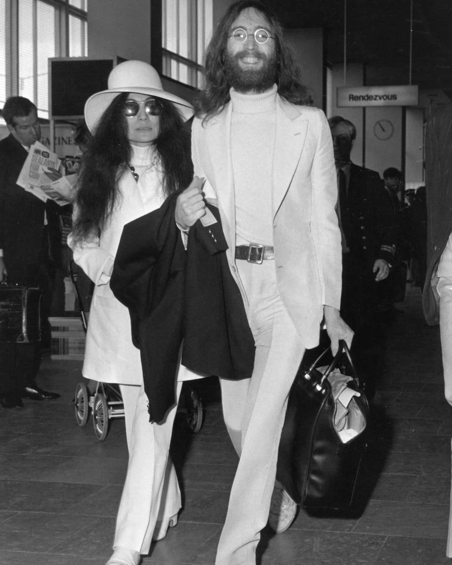 Yoko Ono John White Walking Clothes Background