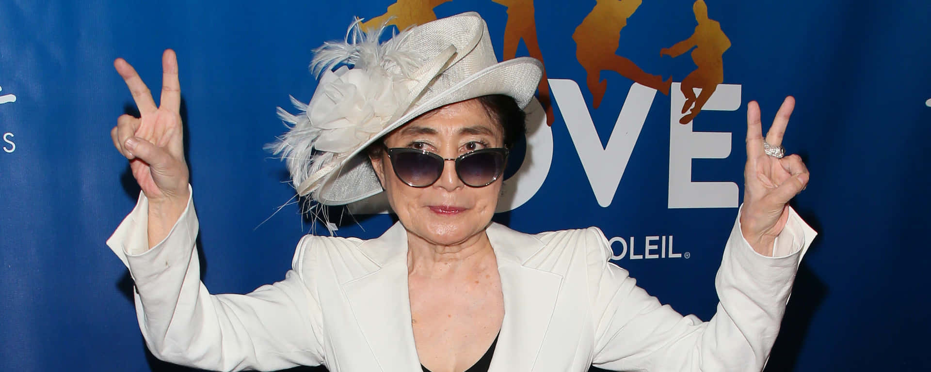 Yoko Ono White Hat Sunglasses Background