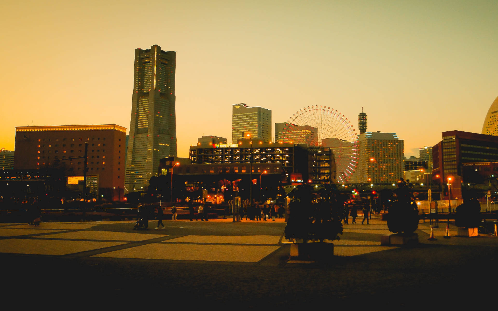 Yokohama City During Golden Hour Background