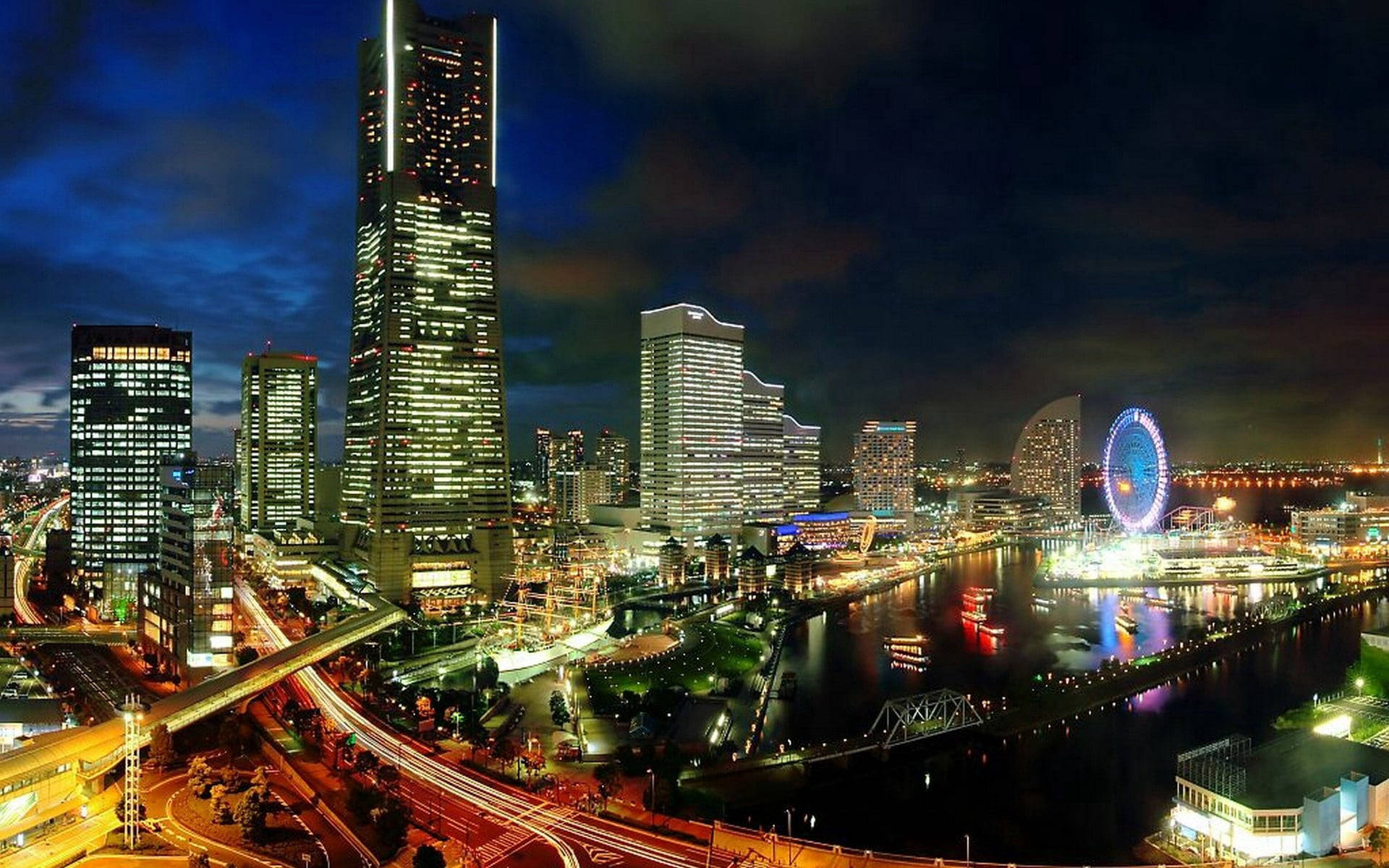 Yokohama City Lights At Night Background