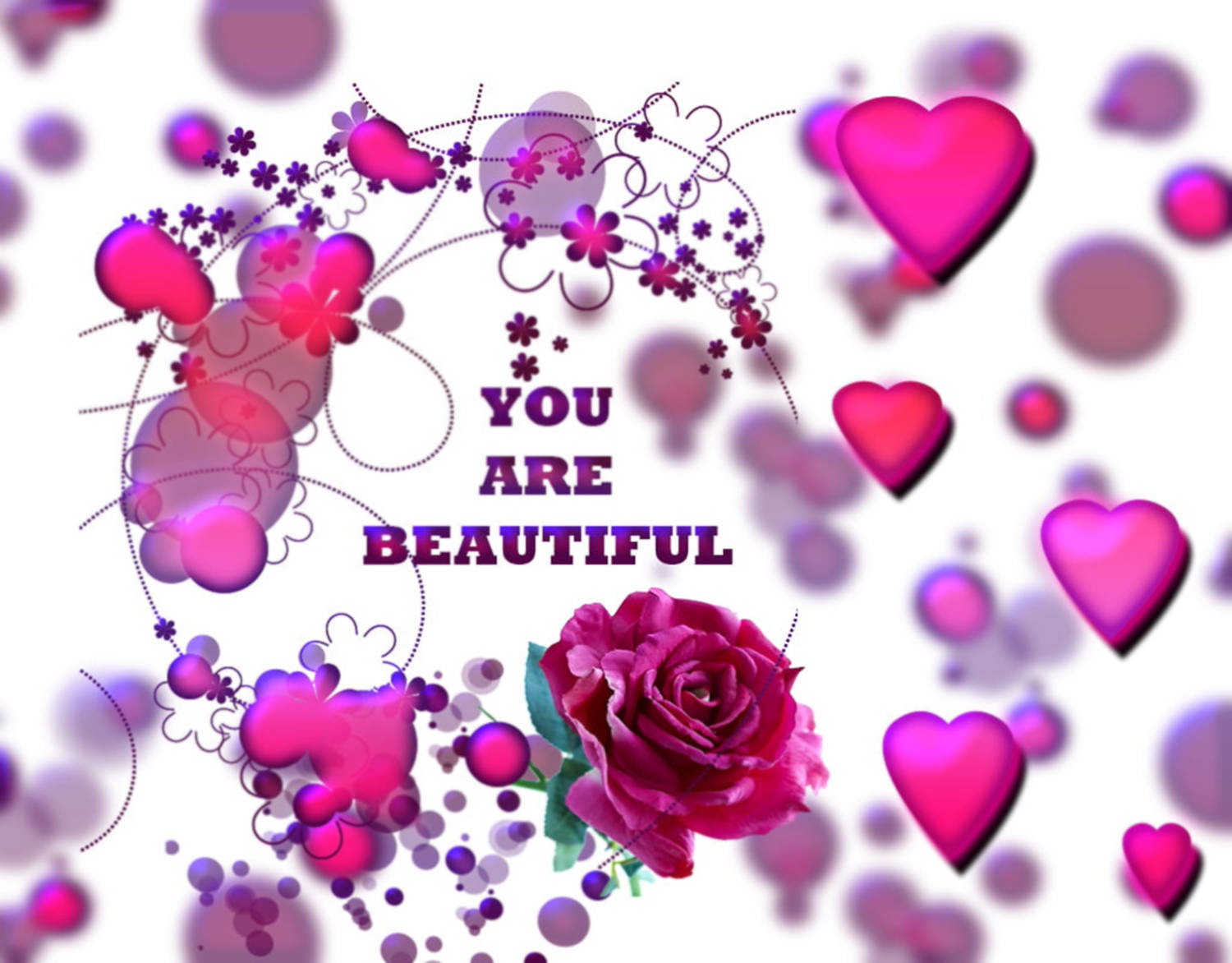 You Are Beautiful Floral Hearts Background