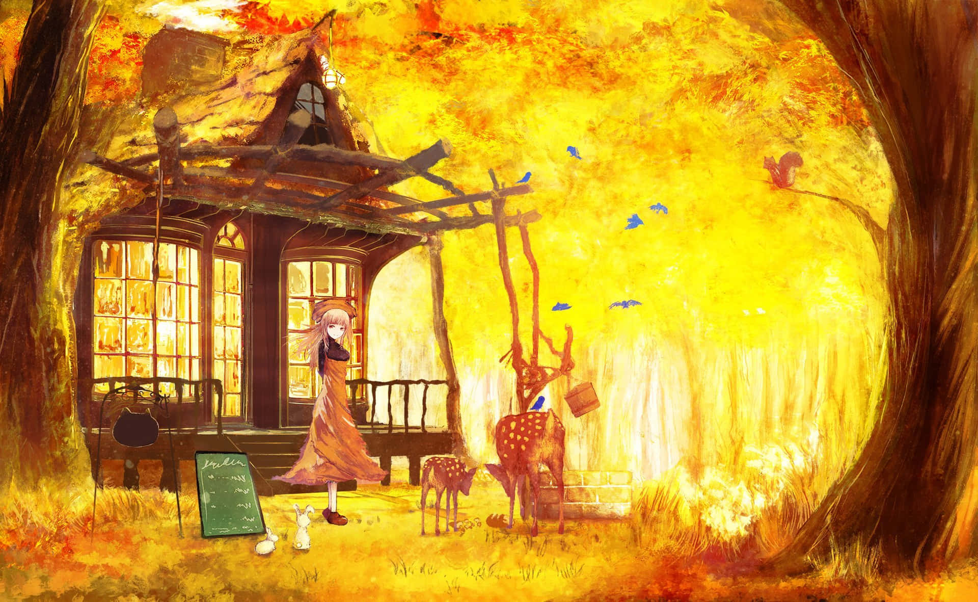 Young Anime Girl With Bright Yellow Hair Background
