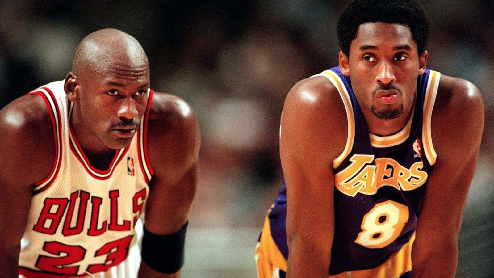 Young Basketball Players Kobe Bryant And Michael Jordan Vintage Background