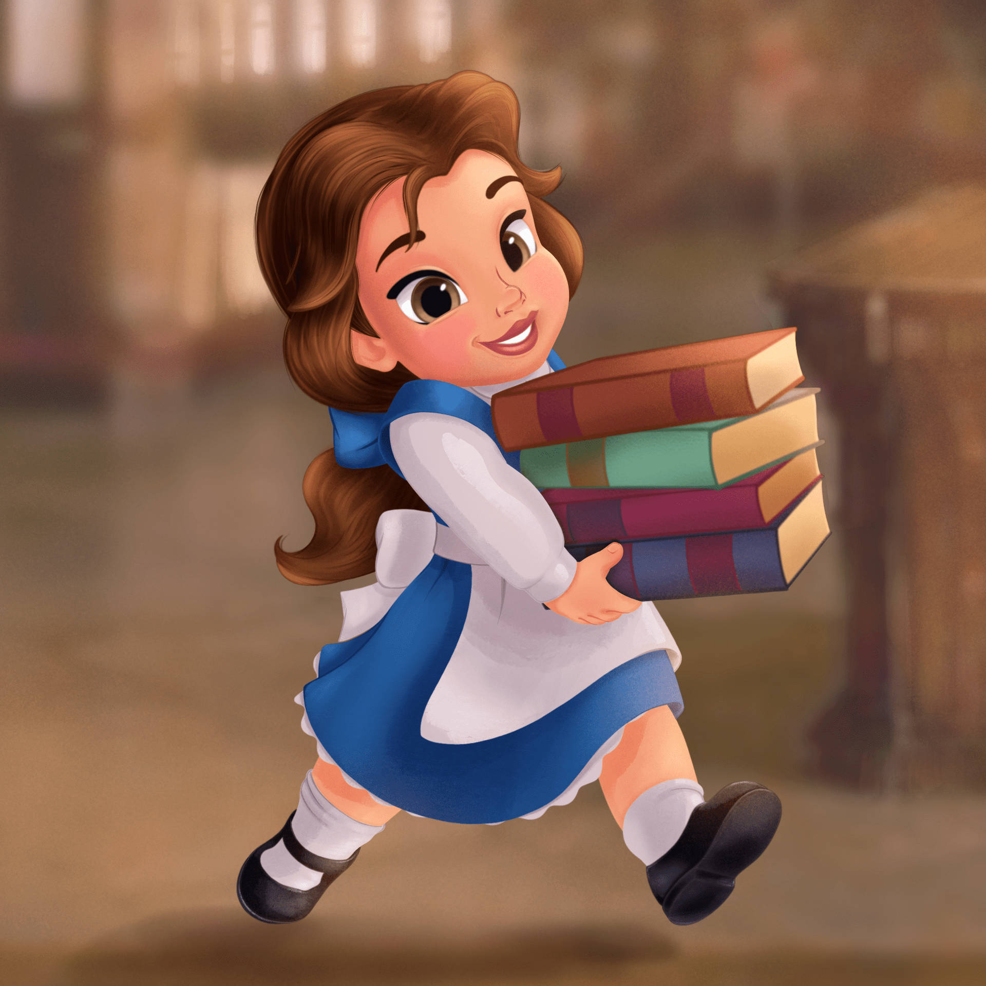 Young Belle With Books Background