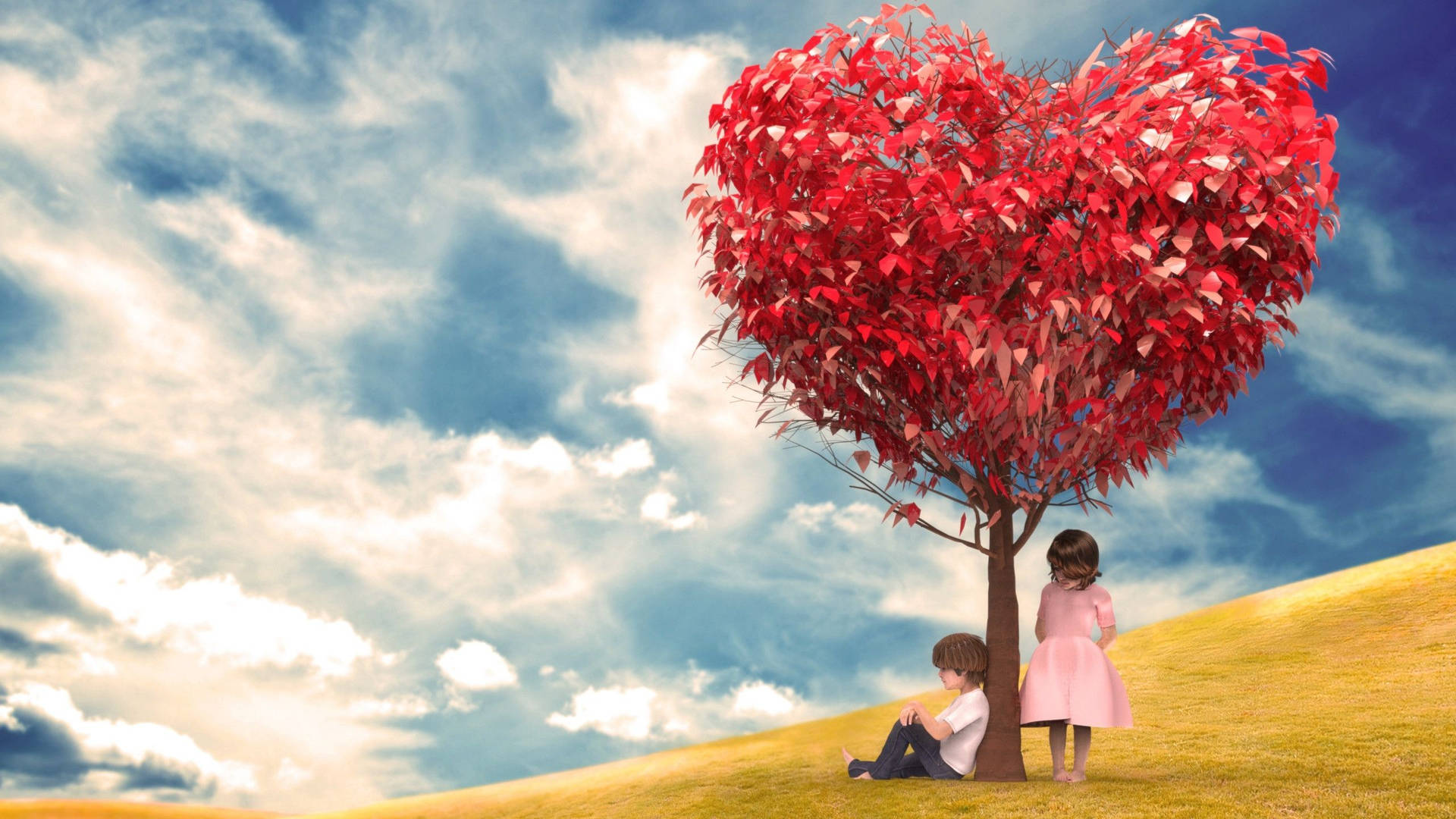 Young Couple Romantic Love Art Background
