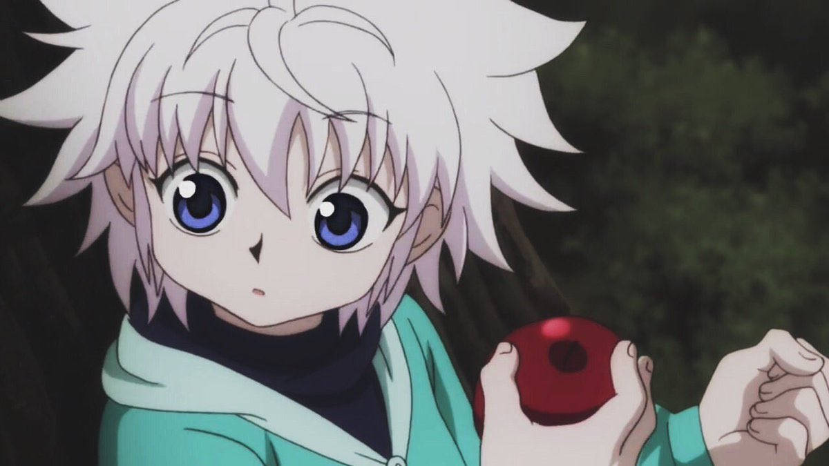 Young Cute Killua Eating An Apple Background