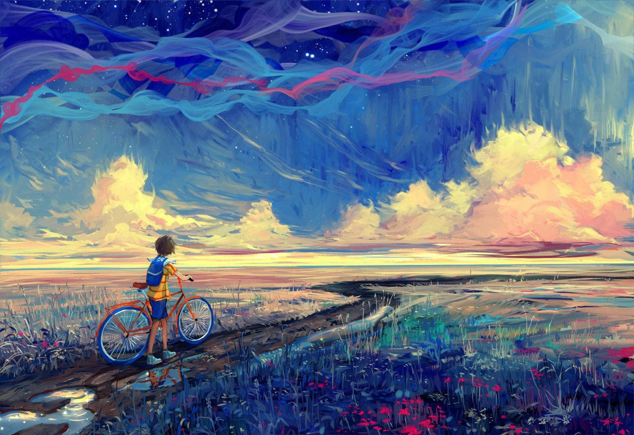 Young Cyclist Aesthetic Art Desktop Background