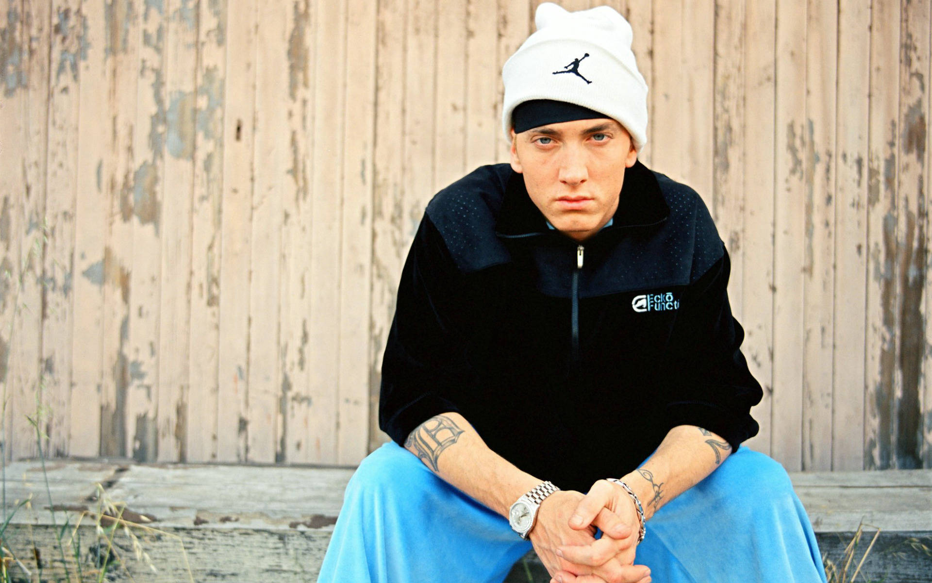 Young Eminem In White Bonnet Background