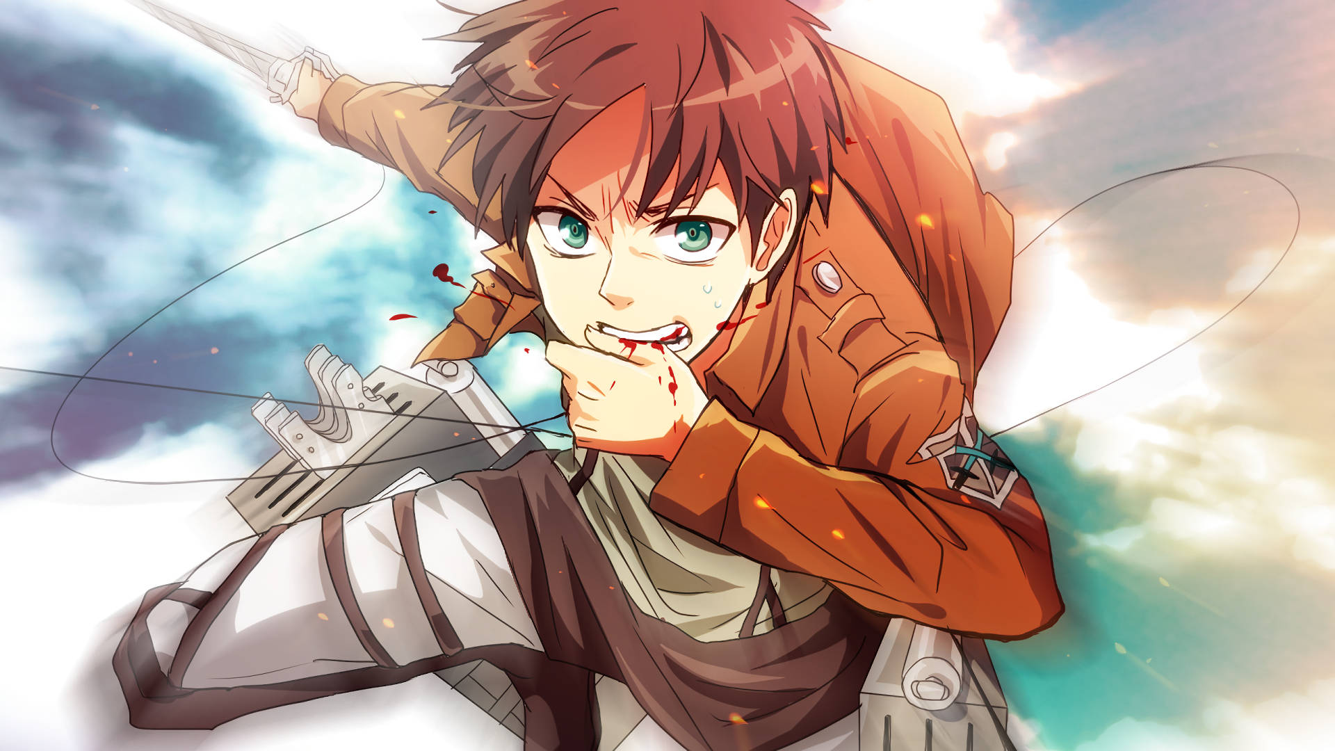 Young Eren Yeager Biting His Hand Background