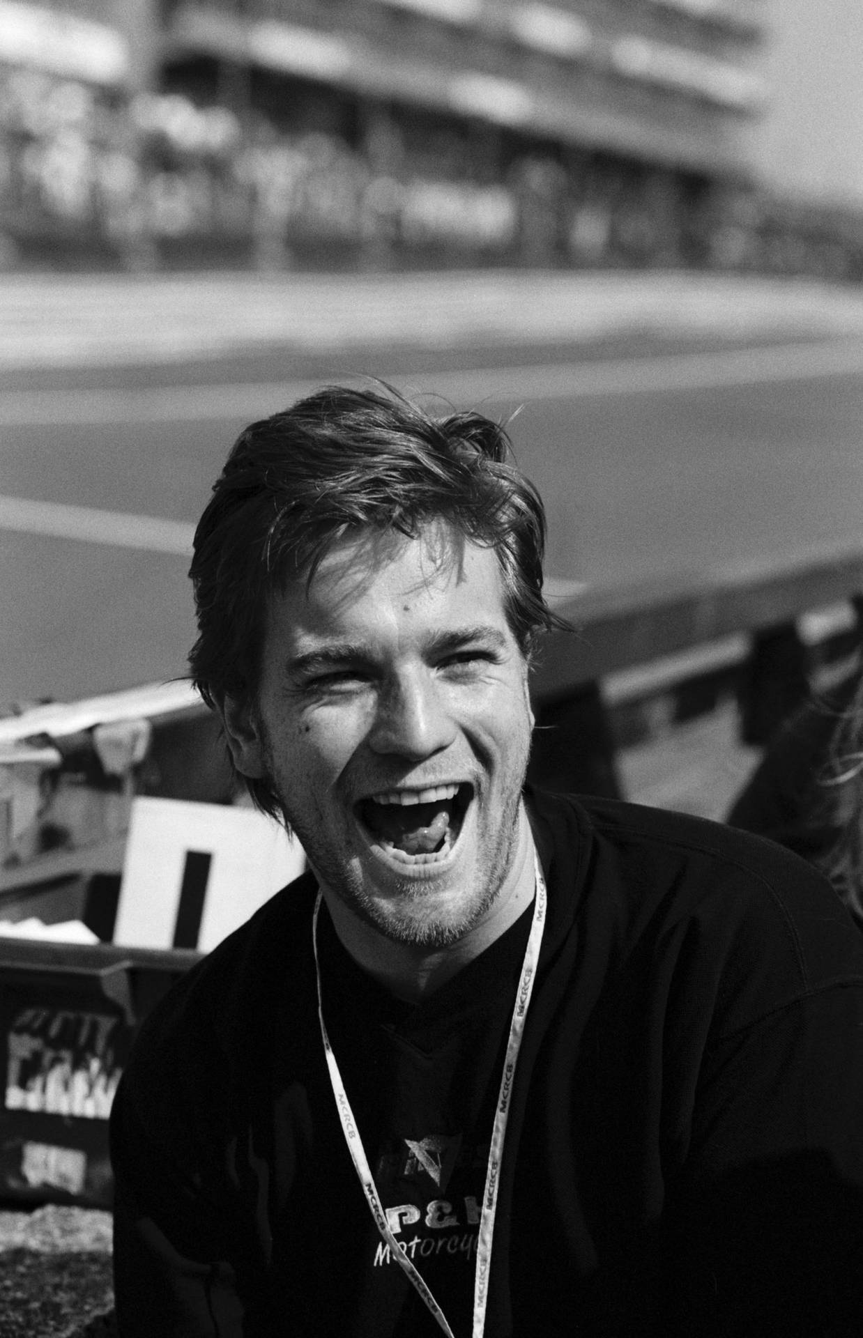 Young Ewan Mcgregor Happy Laugh Grayscale