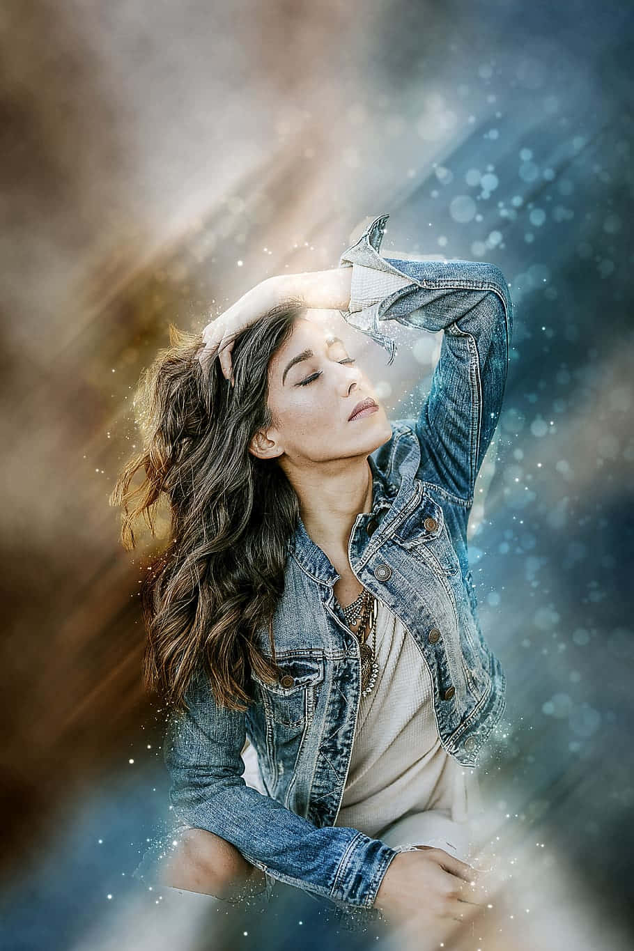 Young Female Model Denim Jacket Background