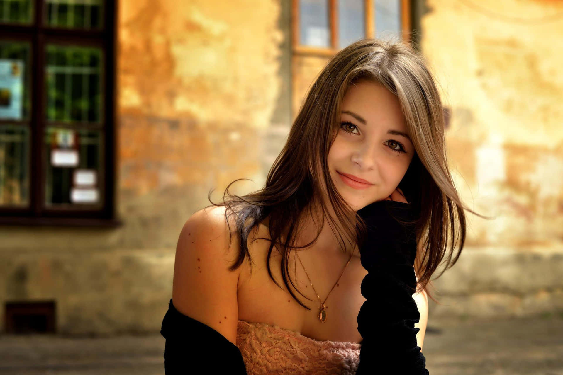 Young Female Model Smiling Background