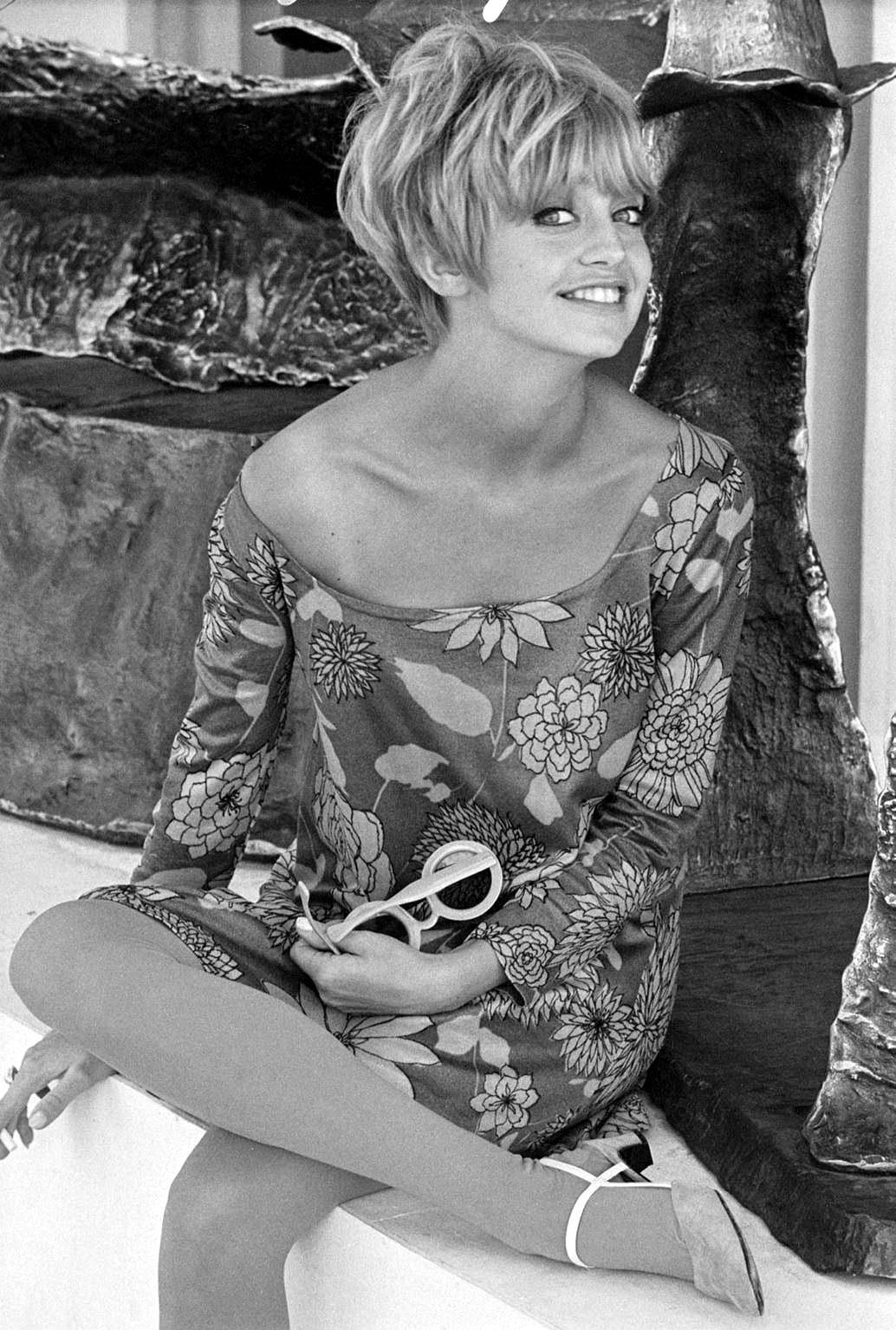 Young Goldie Hawn Black And White Background