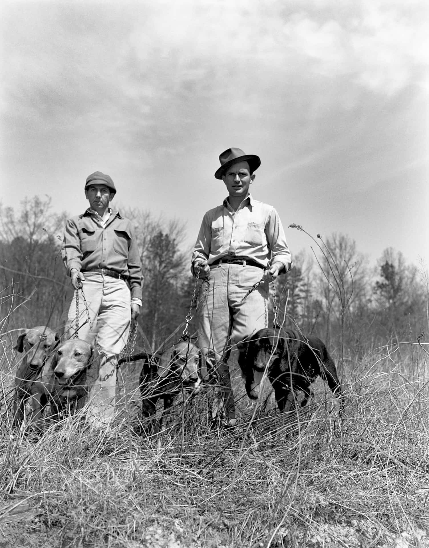 Young Hunterswith Coon Dogs Background