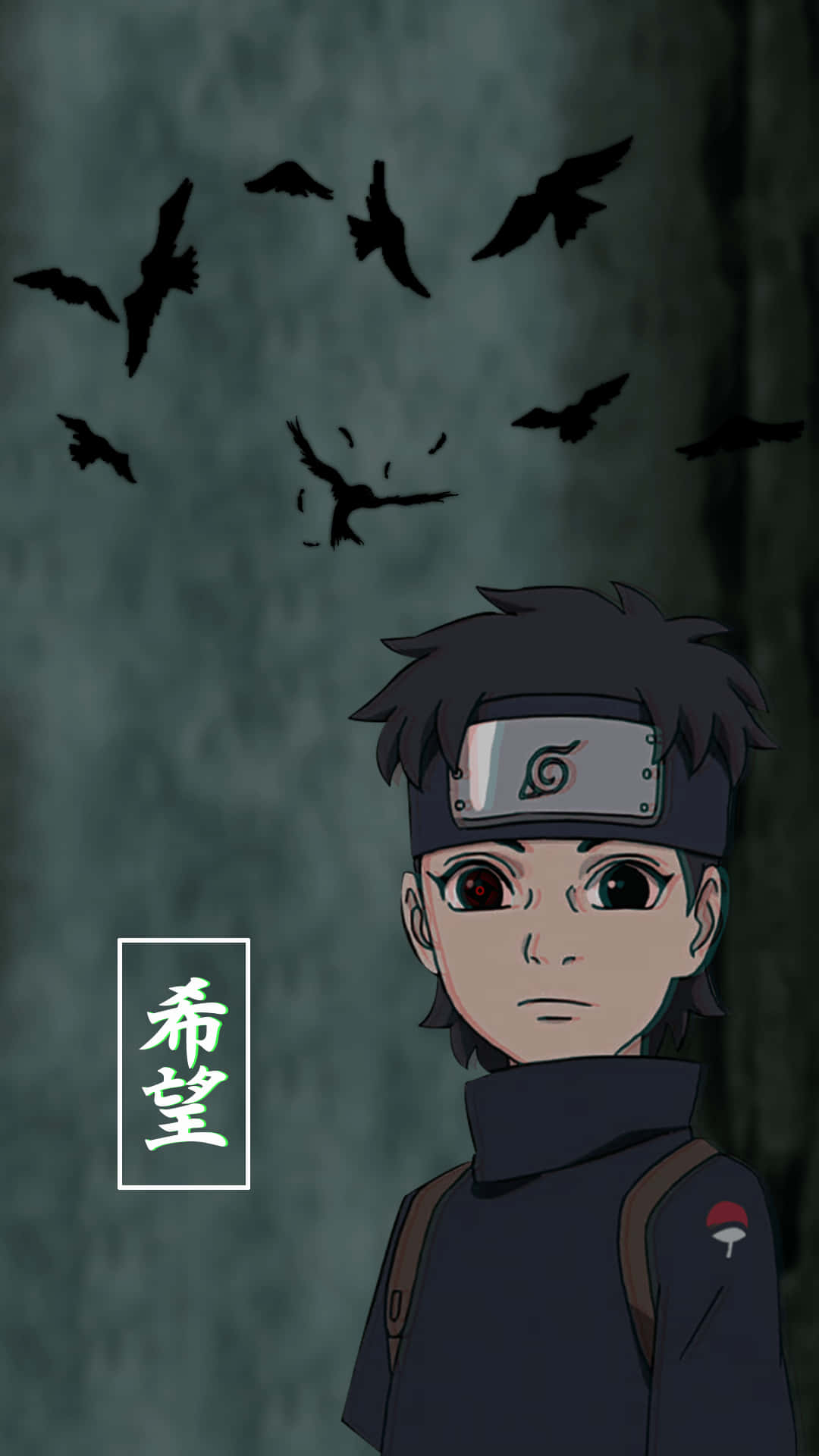Young Itachi Aesthetic With Black Crows Flying Over Head In Gray Background Background