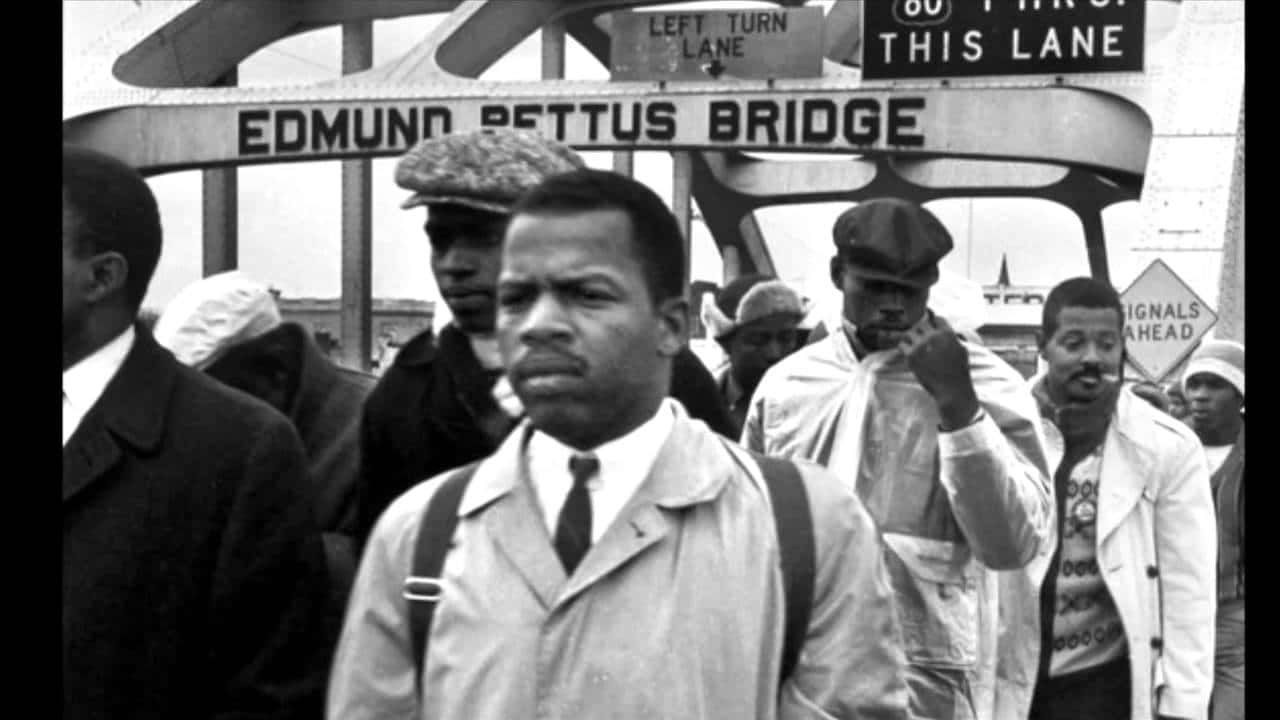 Young John Lewis At Edmund Pettus Bridge Background