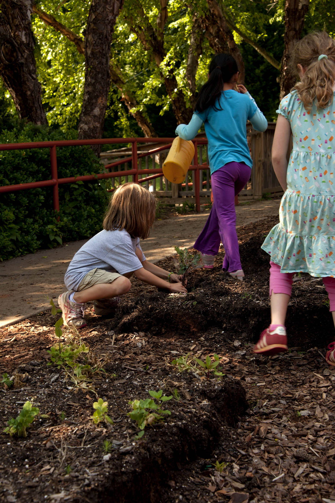 Young Kids Enthusiastically Participating In A Gardening Activity. Background