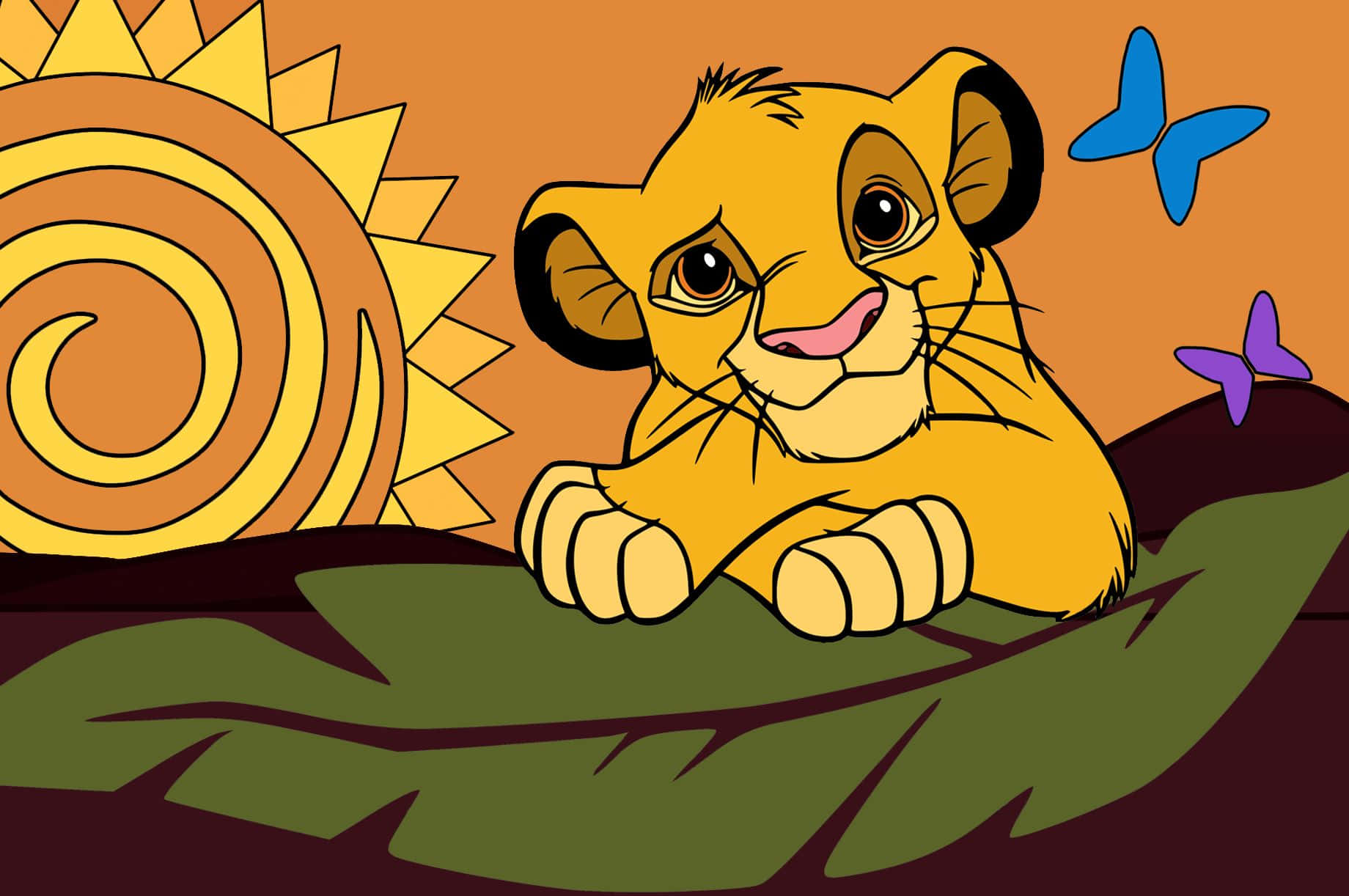 Young Lion Cub Sunrise Scene Background