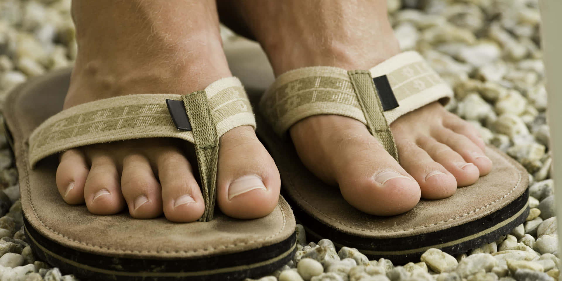 Young Male Feet With Slippers Background