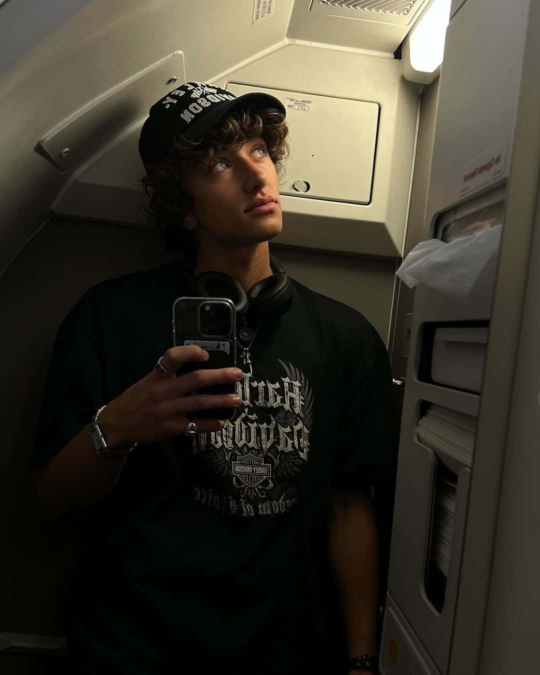 Young Man Airplane Selfie Background