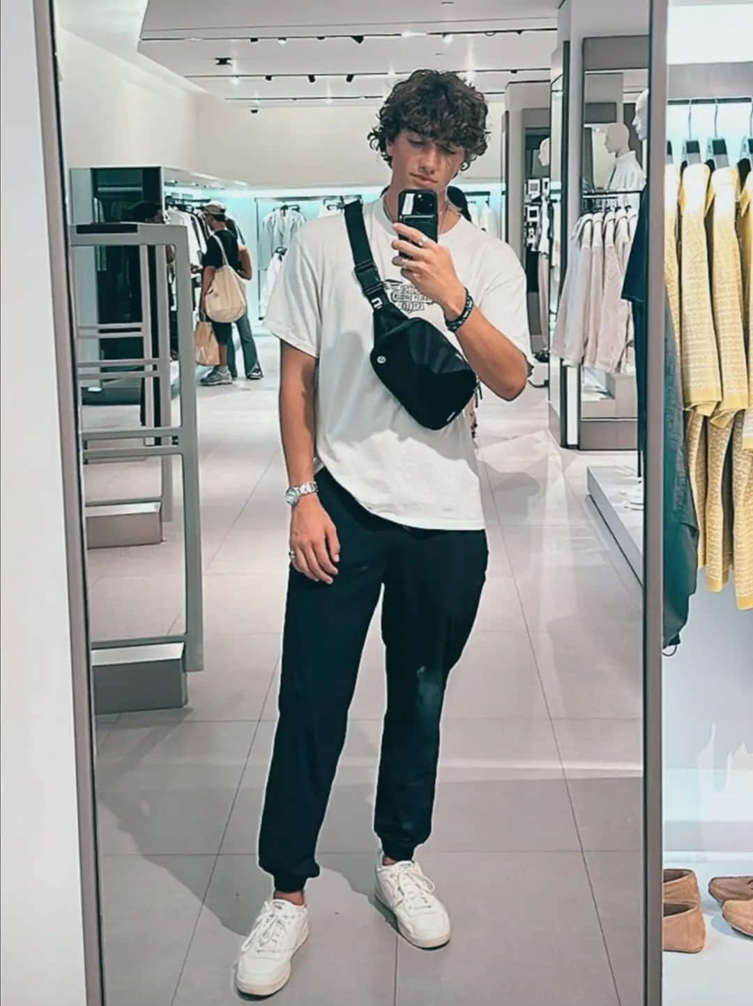 Young Man Mirror Selfie Fashion Store Background