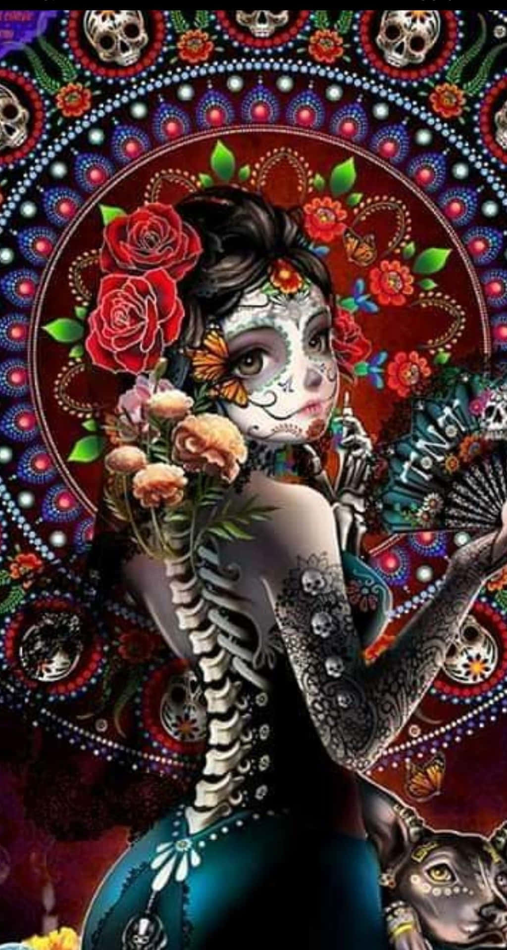 Young Mexican Woman Painted As La Calavera Background