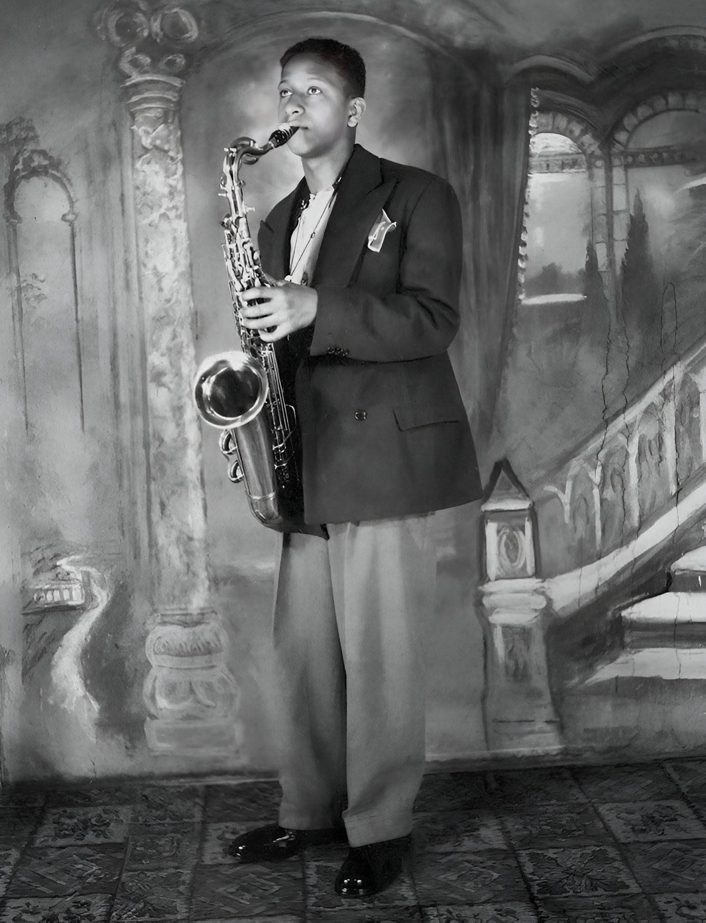 Young Sonny Rollins Playing The Saxophone Background