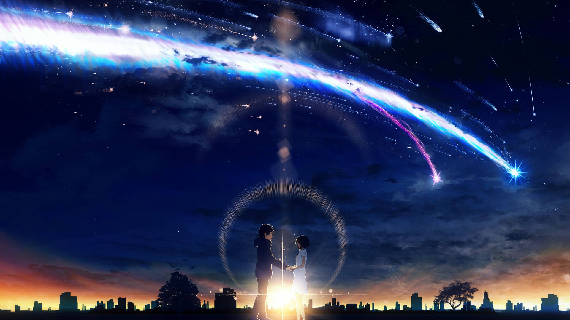 Your Name Mitsuha And Taki Meteor Shower Background