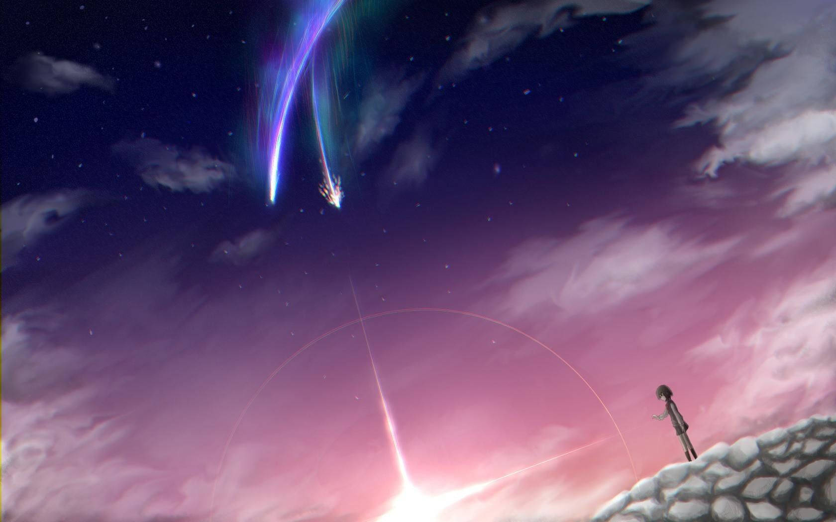 Your Name Mitsuha And The Splitting Comet Background