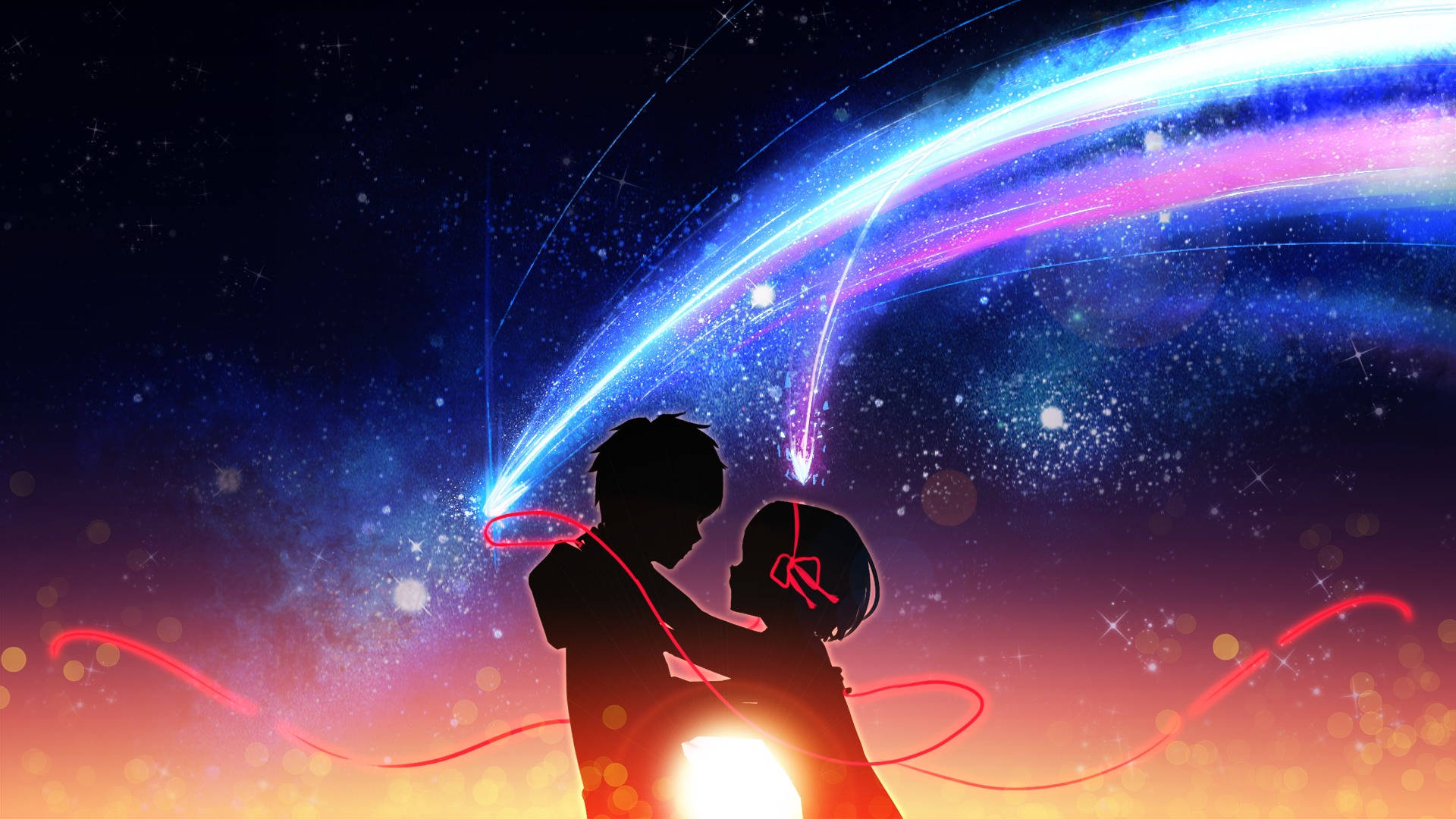 Your Name Red String Silhouette Background