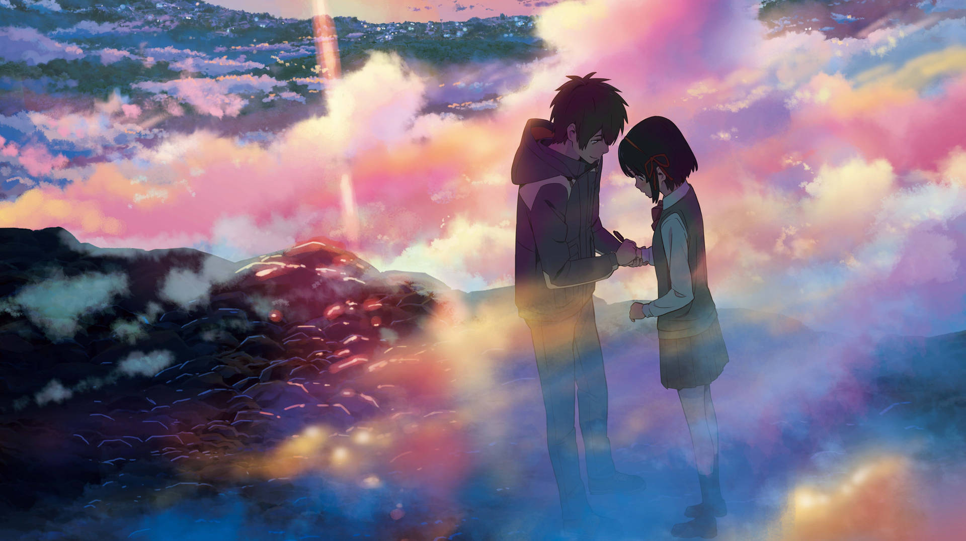 Your Name Taki And Mitsuha Holding Hands Background