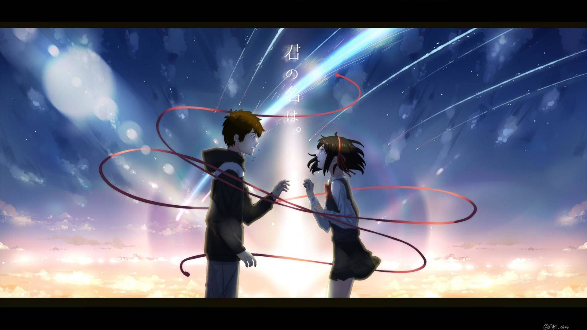 Your Name Taki And Mitsuha Red String Background