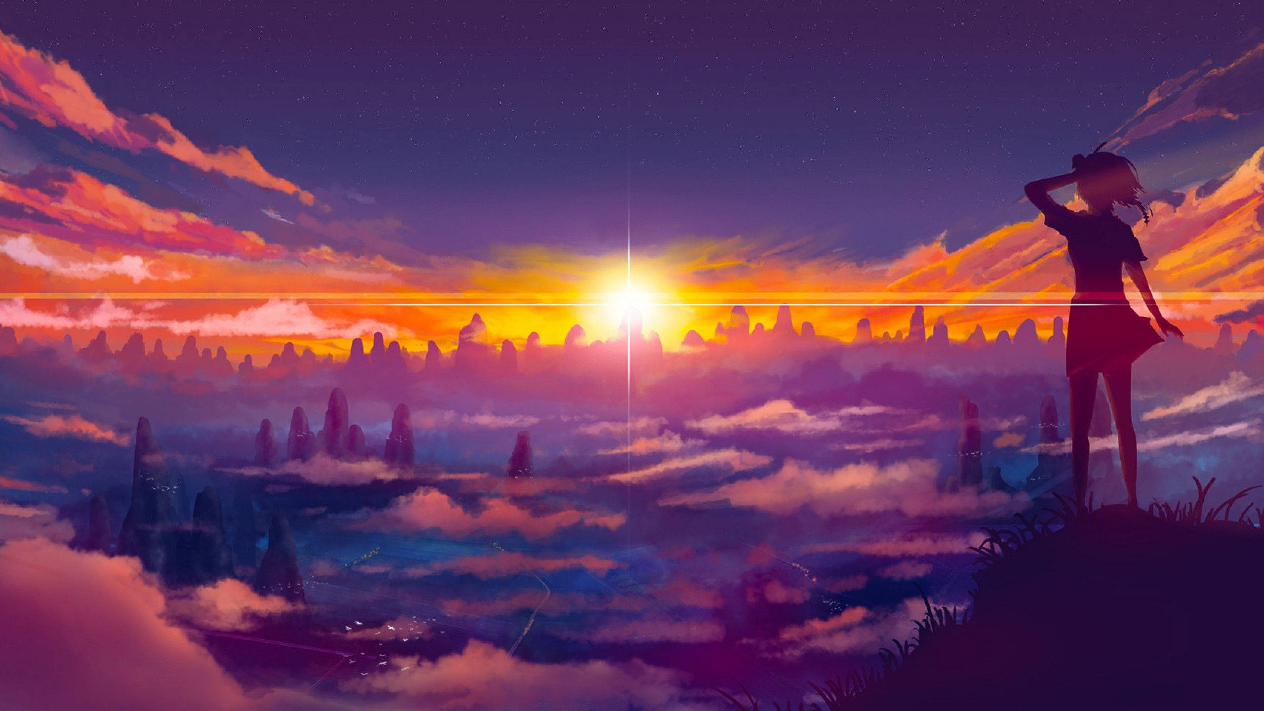 Youtube Cover Anime Girl Cloudy Sunset Background