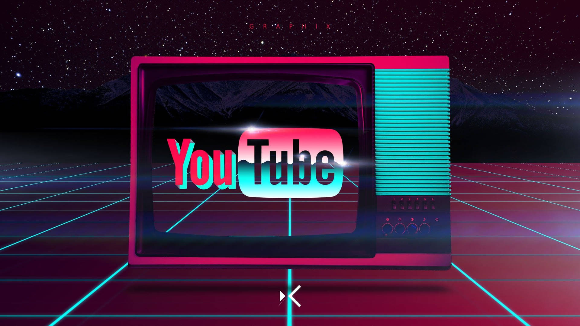 Youtube Logo In Vaporwave Aesthetics Background