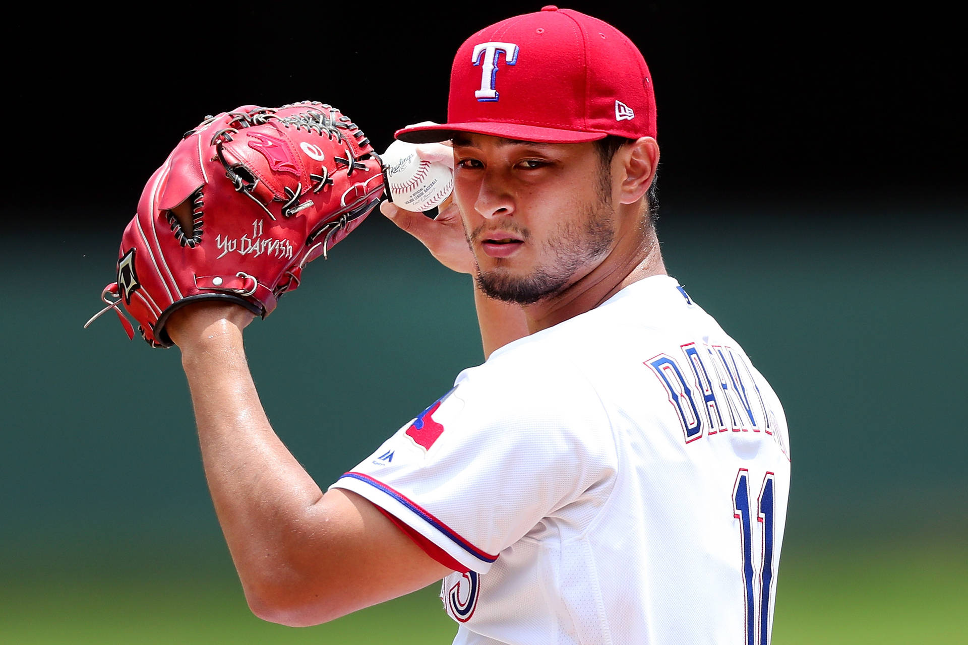 Yu Darvish Closeup With Ball Background