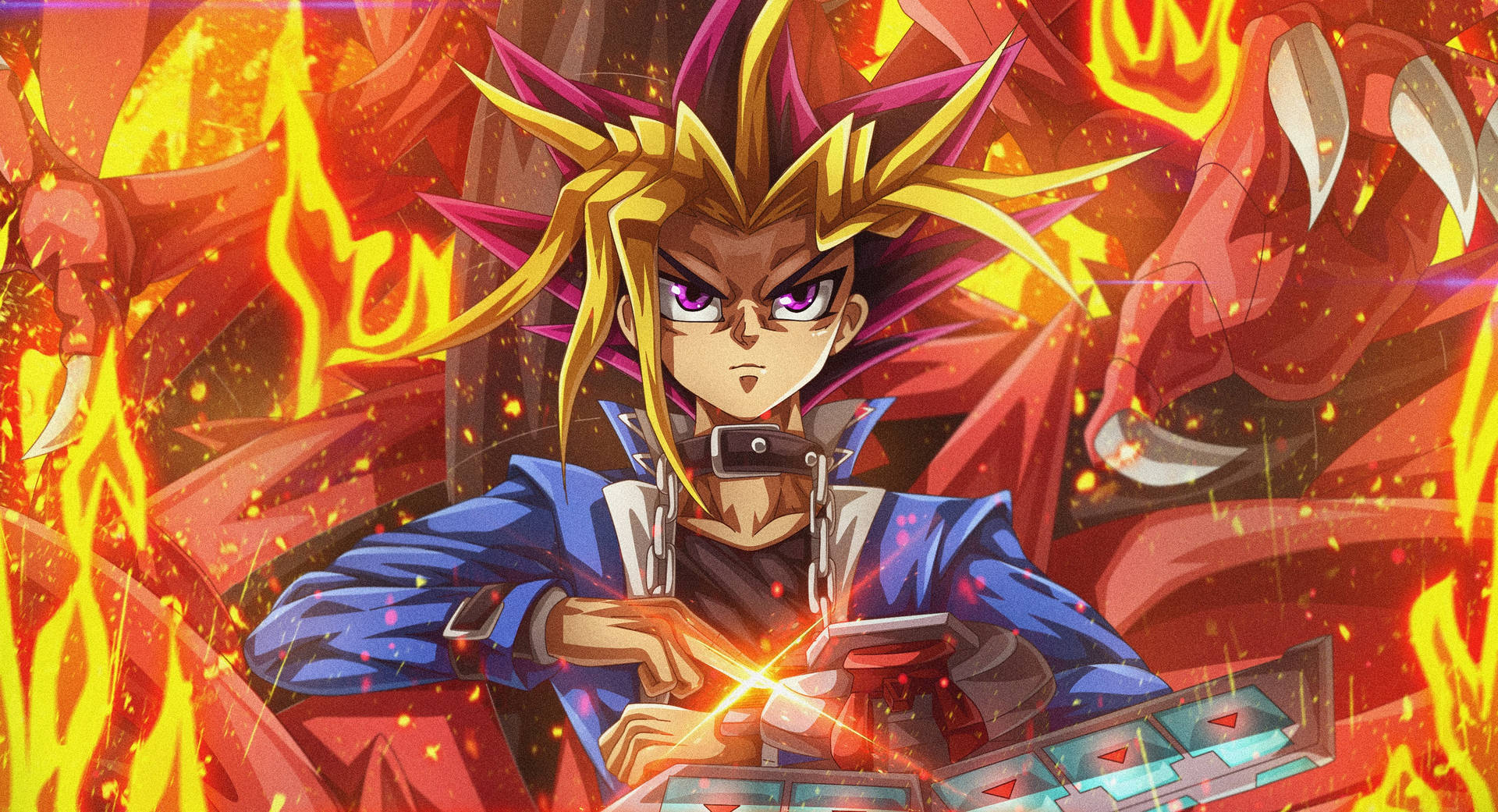 Yu Gi Oh Yugi With Red Dragon And Flames Background