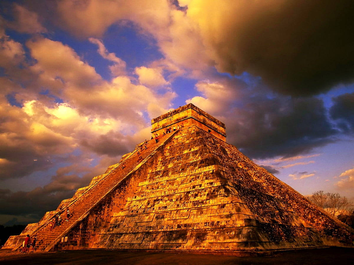 Yucatan Pyramid Sunset Background