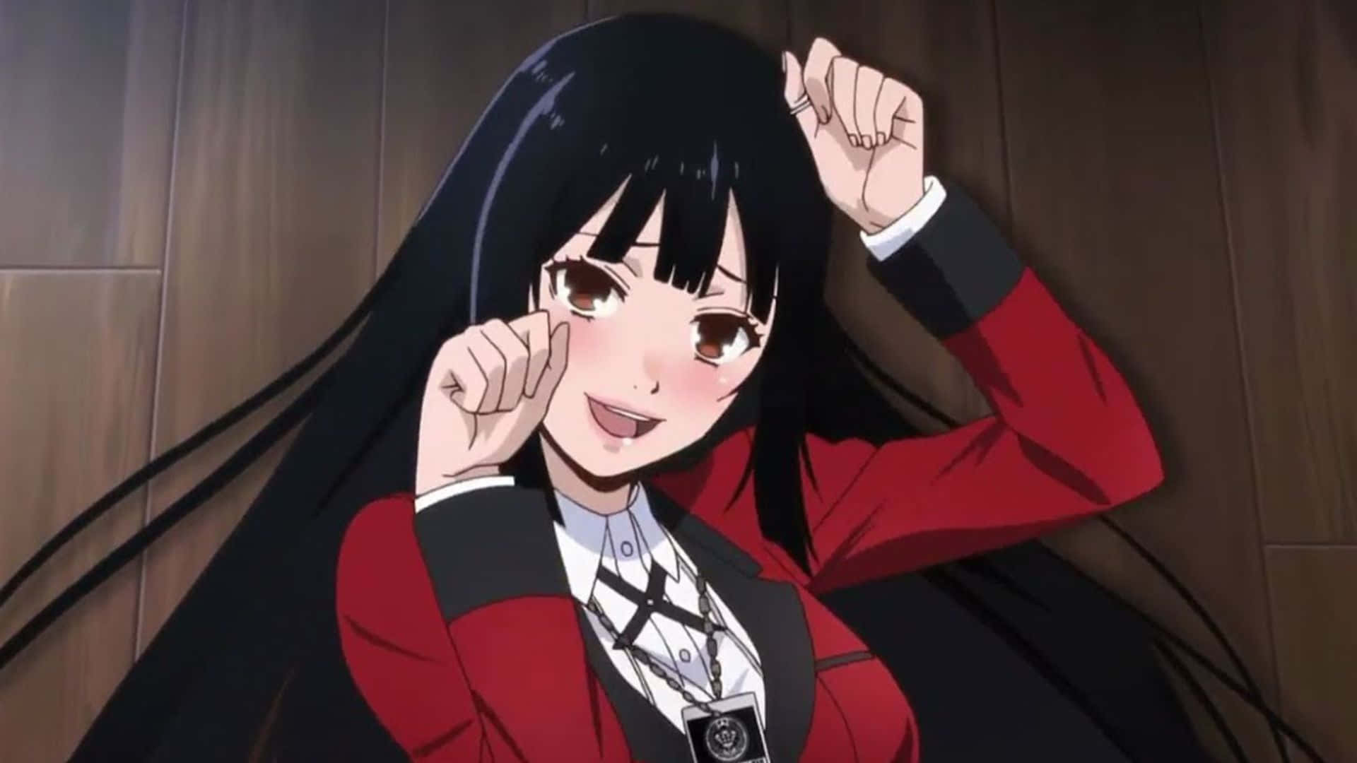 Yumeko Jabami Exuding Intrigue In Vibrant Artwork Background