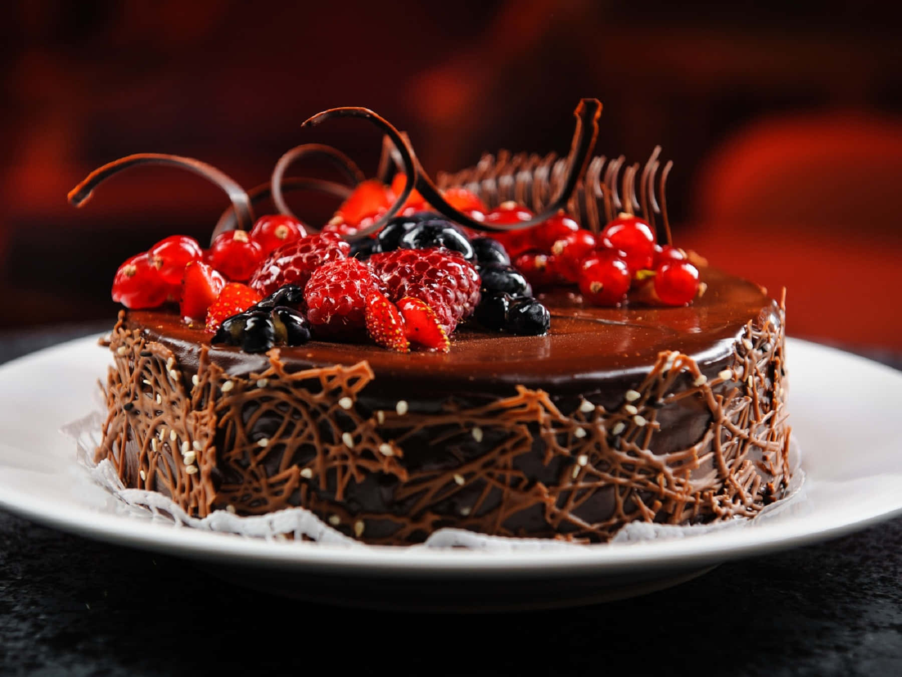 Yummy Chocolate Cake With Fruits Background