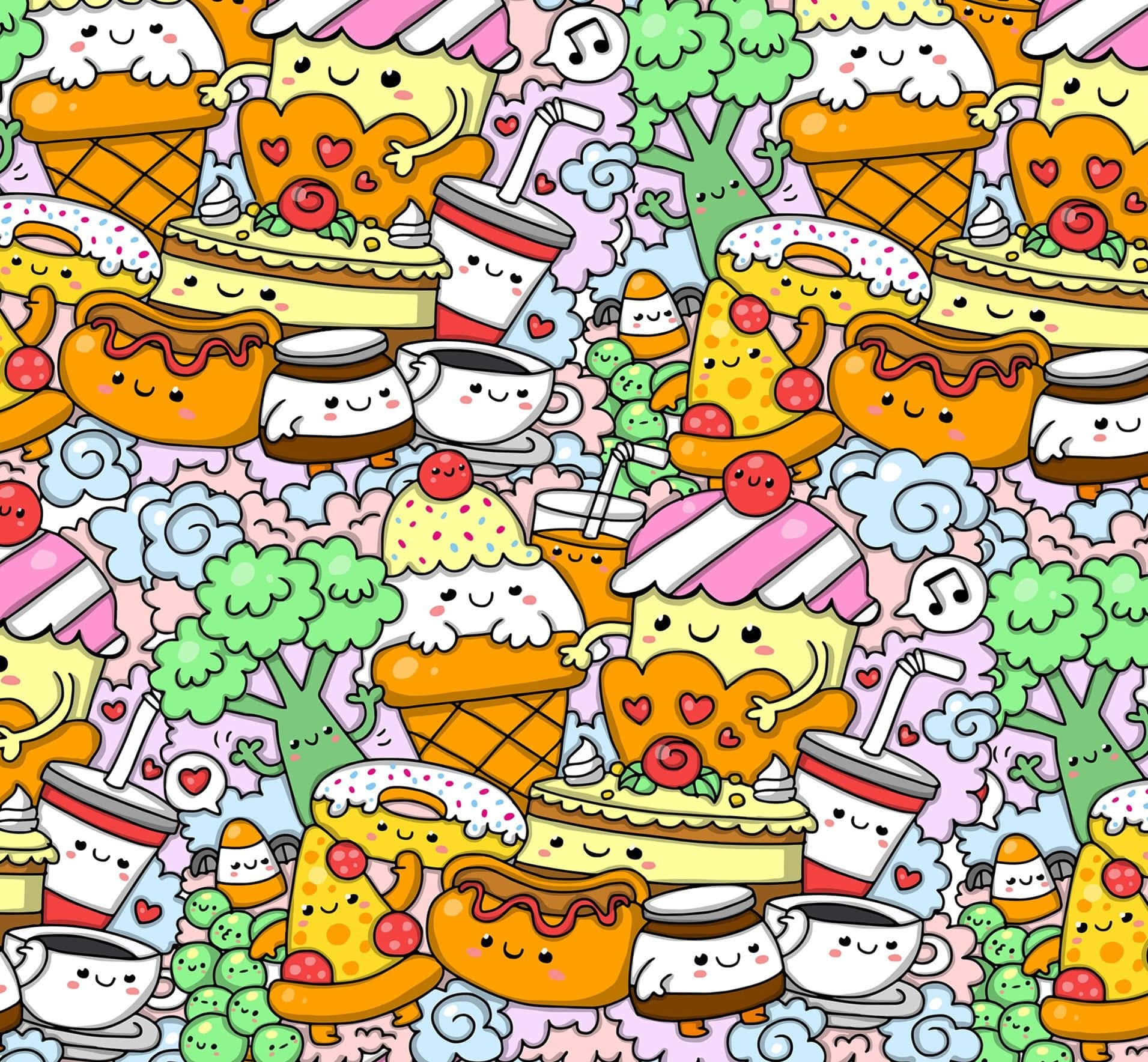 Yummy Food Doodle Pattern