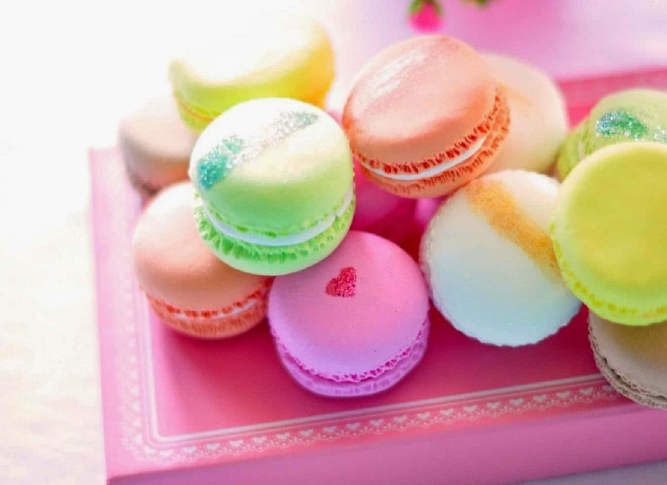 Yummy Macaroons On Pink Box Background
