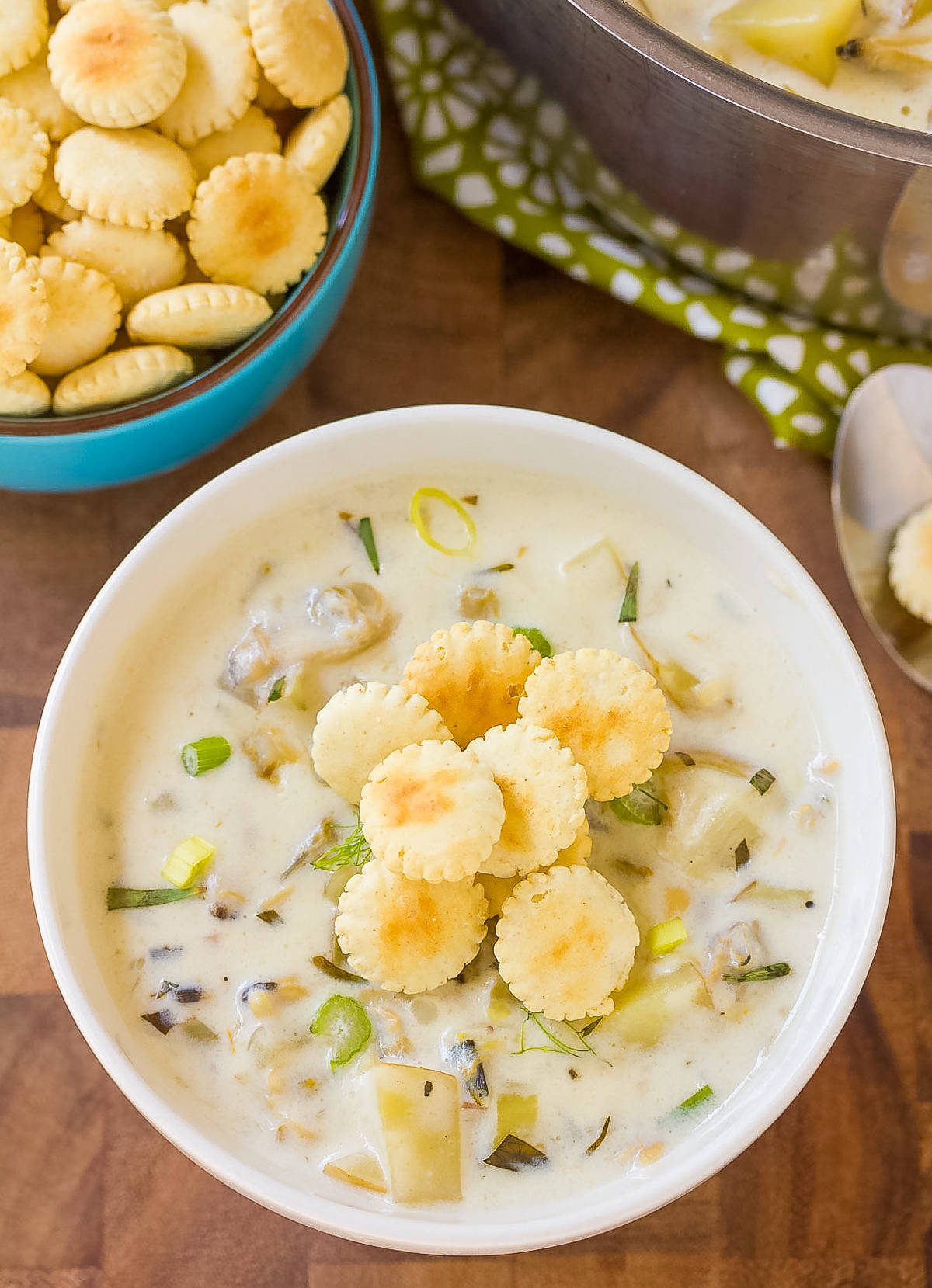 Yummy New England Clam Chowder Topped With Biscuits