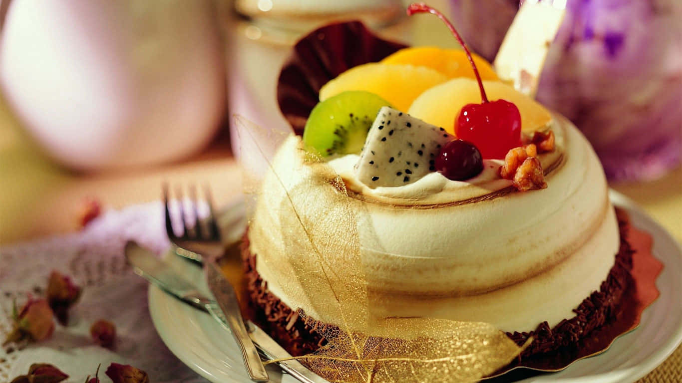 Yummy Soft Cake With Fruits Background