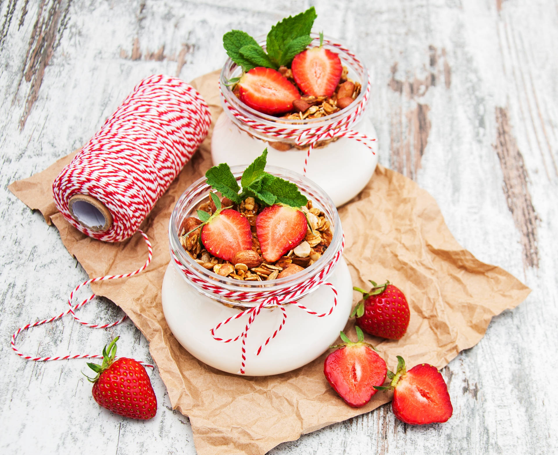 Yummy Yogurt With Granola And Strawberries Background