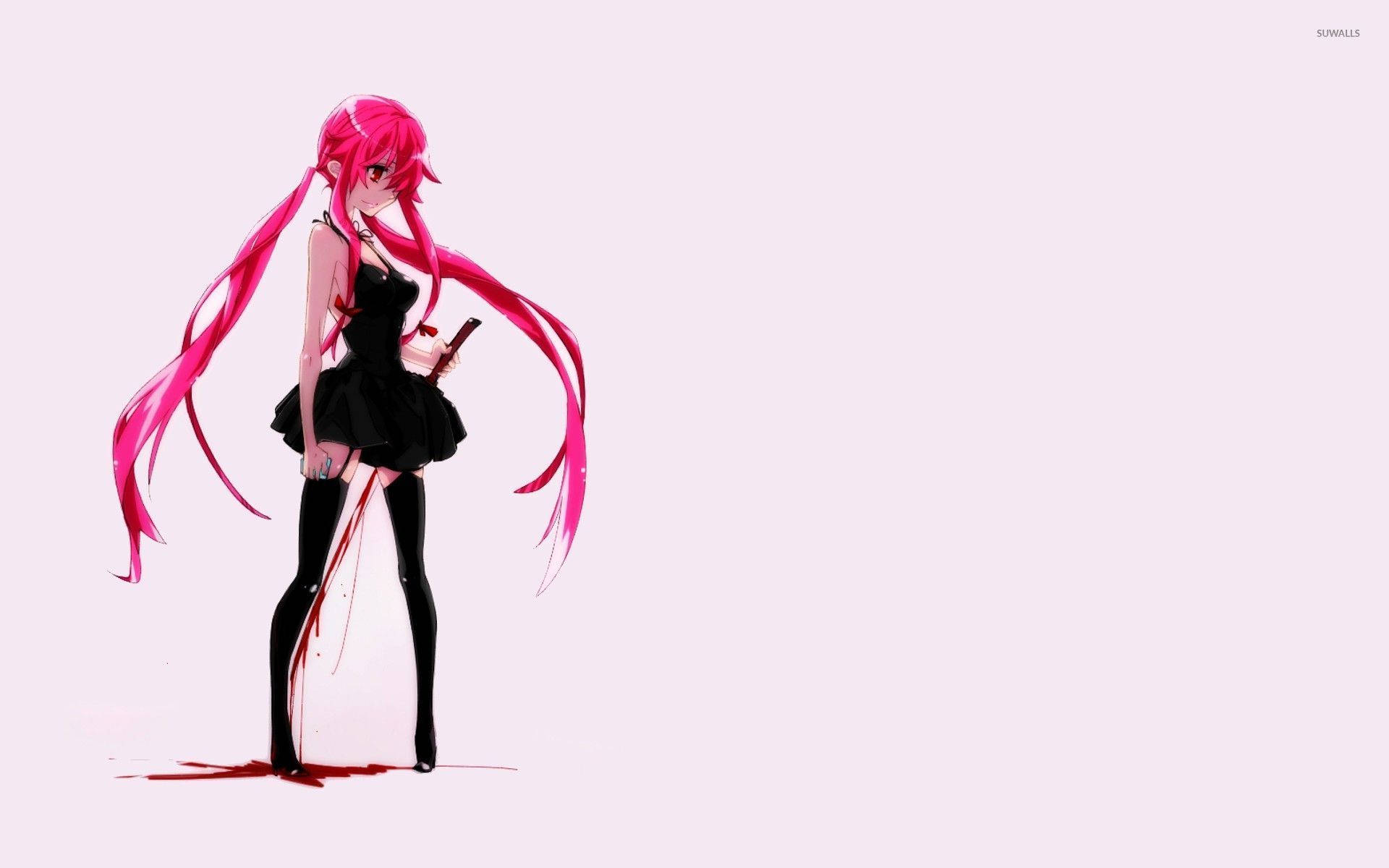 Yuno Gasai Black And Pink Background